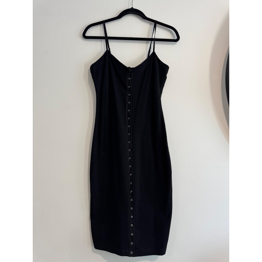 Betsey Johnson Snap Front Bodycon Dress Womens Small Black Stretchy grunge 90s